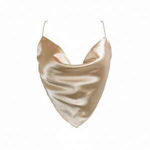 New Small Backless Silky Ivory Triangle Crop Top Blouse Satin Adjustable halter‎